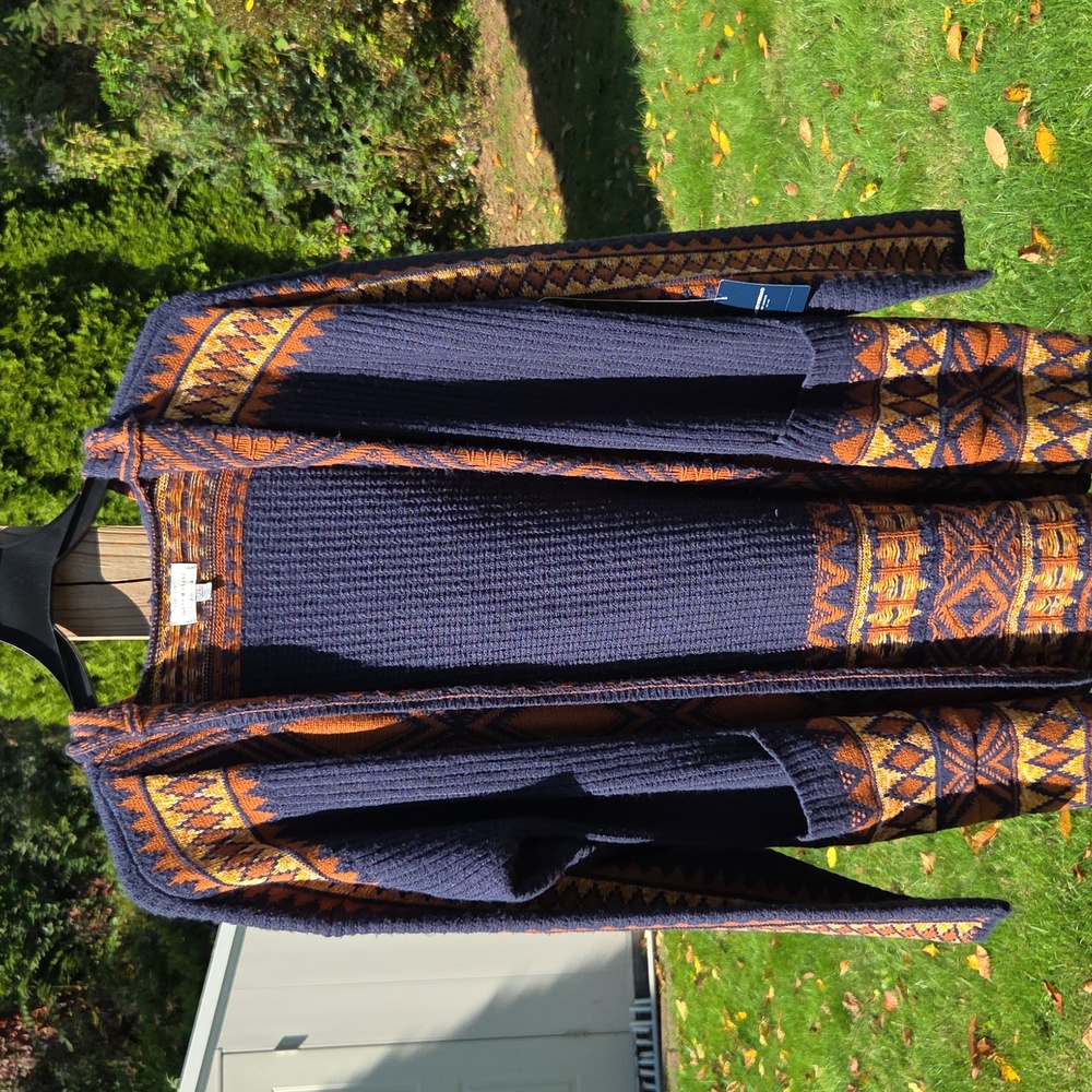 NWT Lucky Brand Navy and Orange Knit Sweater
